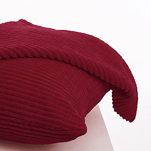 Deconovo Decorations Pillow Covers Set Of 2, 18X18 Inch, Dark Red Throw Pillow Cover Stripe Pattern, Soft Corduroy Cushion Covers Stripes For Living Room #TOP3