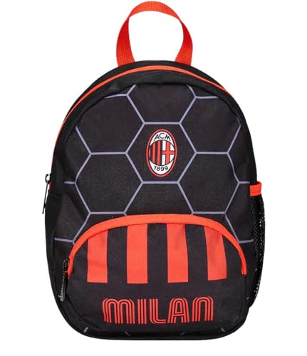 Seven Zaino Asilo Small, A.C. MILAN Calcio, Nero Rosso - Tasche Laterali Porta Borraccia, Tasca Frontale, Zainetto Asilo Bambino - Zaino Scuola Kid