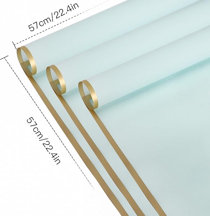 Image of Zarwani - 10 Sheets Korean Style Waterproof SkyBlue Bouquet Wrapping Paper (58cm x 58cm, 60 Microns) | Golden Border Design, Giftwrap for Flowers & DIY Gift Wrapping Paper (10, Gold Border Sky Blue)