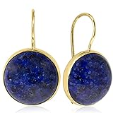 14K Gold Blue Lapis Lazuli Earrings - 14K Solid Yellow Gold Drop Earrings, 12mm Natural Stone - December Libra Birthstone, Genuine Dark Blue Gemstone, Minimalist Handmade Jewelry Statement Earrings