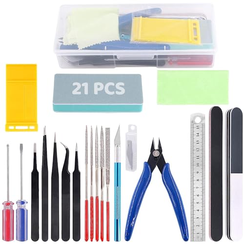 Fijadores Y Modeladores, Kitchen 21 Piezas Kit de Herramientas para Modelismo, Kit de Herramientas de Construcción con Recipiente de Plástico, Juego de Herramientas para Avión, Coche, Modelo...