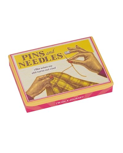 Blue Q Hinged Tin Pocket Box - Pins & Needles - Small Hinged Tin-Plated Steel Container Organizer for Everyday Carry, Travel, Survival, Mints, Storage, Gift and Cards - 4.25