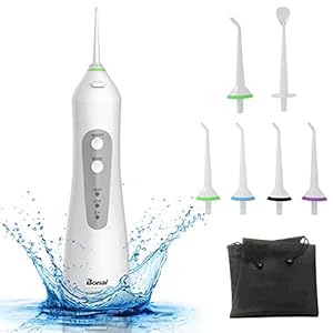 BONAI Monddouche, tandenreiniger met 3 modi en 6 sproeiers, elektrische draadloze watervin, IPX7 waterdicht, 200 ml…
