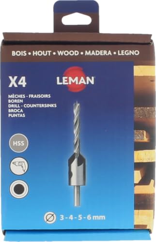 COFFRET 4 FORETS A BOIS HELICOIDAUX + 4 FRAISOIRS Acier - 203.500.04 - LEMAN