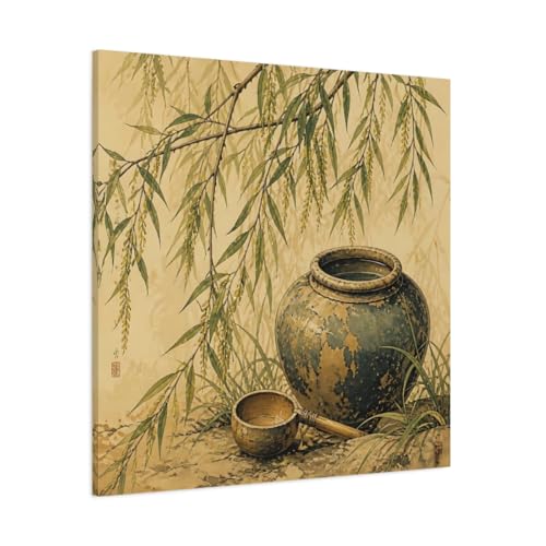 Toile branches de saule nature pour un salon zen au-dessus du canapé