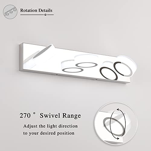 Image of 3 Light Bathroom Vanity Light, Modern Chrome Bathroom Light Fixtures Over Mirror, Bath Lamps Wall Scone 18W LED Vanity Lights with 360Rotating Lamp Head