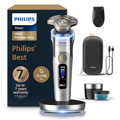 Philips i9000 Prestige Ultra Shaver XP9404/31 | Wet & dry | Ultimate close comfortable shave | 5 modes | Quick clean system | Light-up charging stand | 60 min cordless | Travel case