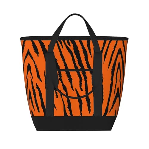 WANLON Bolsa de mano aislada de gran capacidad con diseño de leopardo tigre naranja, reutilizable, hombro ajustable, perfecta para el trabajo, picnic y viajes, Black, Talla única