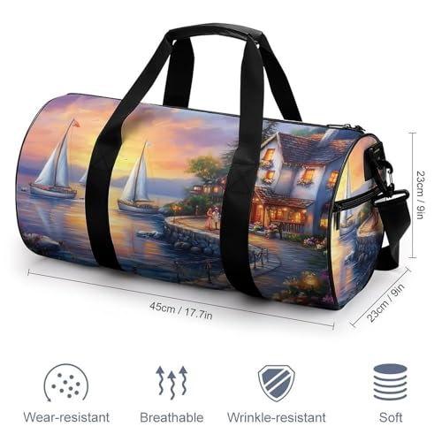 The Mediterranean Harbour Sports Gym Bag Travel Duffel Workout Bag with Adjustable Strap2