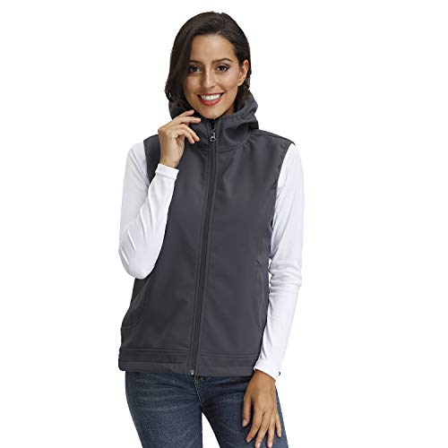 MOHEEN Sleeveless Lightweight Zip Up Softshell Vest Jacket for Women(S,Charcoal)