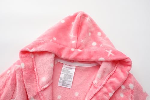 Image of Girls Fleece Hooded Robes, Warm Printed Bath Robe for Kids Soft Fuzzy Bathrobe for Gifts