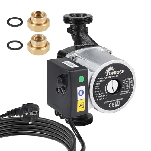 CPROSP Heizungspumpe 1 1/2'' 6 Meter Förderhöhe, 3-Stufige Umwälzpumpe(55-70-100w), Zirkulationspumpe Warmwasser mit 1''-Kupferanschluss, Hocheffiziente Druckerhöhungspumpe für Zentralheizung