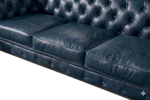 Image of Classic Leatherette Chester Sofa Set Button Tufted, Classic Style Sofa Set 3-Person Sofa for Living Room, Office, and Hallway Colour (Blue Leatherette, 2 Seater Sofa)