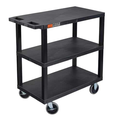 Image of Luxor EC222HD-B Cart with 3 Flat Shelves, 18 inch x 32 inch, Black