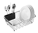 Expandable Dish Drying Rack, 304 Stainless Steel Over Sink Dish Drainer, Dish Rack in Sink or On Counter with Utensil Drying Rack, Rustproof- Small