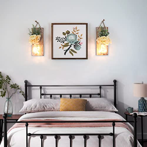 Besuerte Rustic Wall Decor Sconces - Country Vintage Farmhouse Home Bedroom Living Room Wall Art Decor With Wireless Remote,Rose Flowers&Led Fairy Lights,Set Of 2(Xlarge, Brown) #TOP5