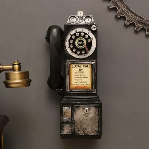WangXLDD Vintage Rotate Classic Look Dial Pay Phone Decor Vintage Phone Model Retro Home Decoration Phone Ornament (Negro)