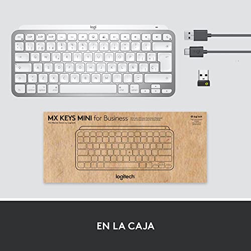 Logitech MX Keys Mini for Business, Teclado retroiluminado inalámbrico, Disposición QWERTY US Internacional - Gris claro