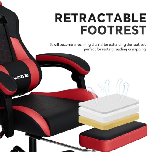 Gaming Chair with Footrest,High Back with Massage Reclining Computer Chair， Big and Tall Racing Gaming Chair Ergonomic Game Chair for Adults PVC Leather (Red) image 8