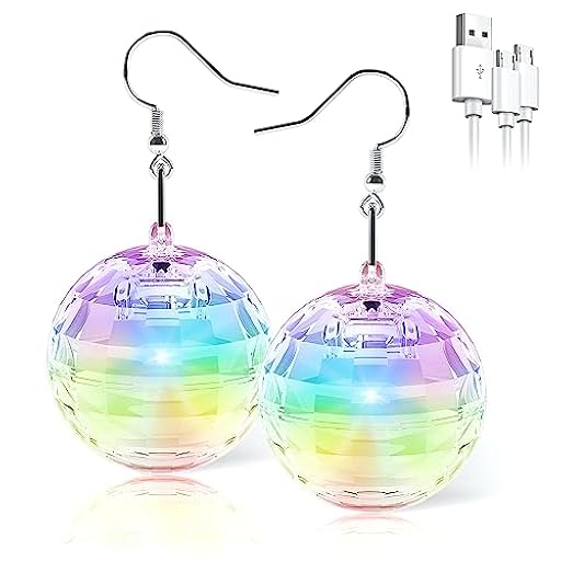 PUFIER Pendientes LED de bola de discoteca, pendientes de luz de proyección de luz RGB para mujeres, pendientes LED recargables, accesorios de bola de discoteca | Ya disponible en tu tienda friki favorita! En mundofriki.es!