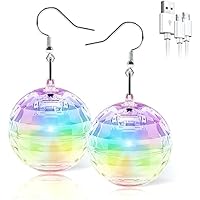 PUFIER Pendientes LED de bola de discoteca, pendientes de luz de