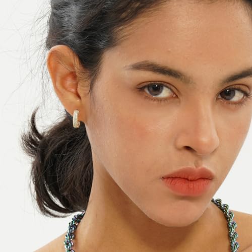 TOPGRILLZ Iced Out Hoop Earrings Cubic Zirconia Huggie Cartilage Cuff Hypoallergenic 14K Gold Plated Luxury Fashion Round Circle Earrings For Women-05Gold - Image 3