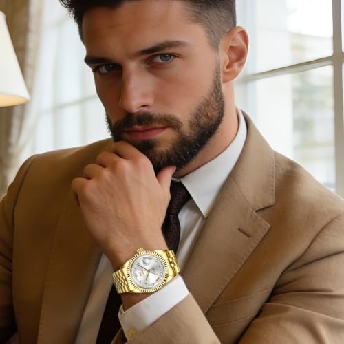 Image of OLEVS Watch for Men Stainless Steel Quartz Business Dress Diamond Large Dial Waterproof Mens Watches with Date Wrist Watch