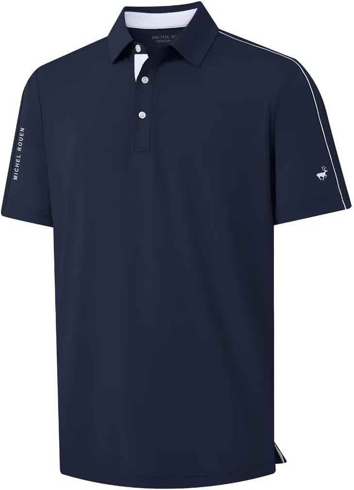 Rouen Polo Shirts for Men Short Sleeve Dry Fit Moisture Wicking Solid Casual Sports Performance Collared Mens Golf Shirt