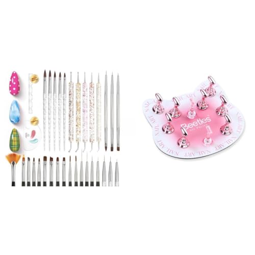 Beetles 31pcs Nail Art Brushes, Dotting Tools Pens, Dust Brush, Striping Liner & Nail Stand for Press On, Magnetic Nail Holder for Nail Art Painting image 4
