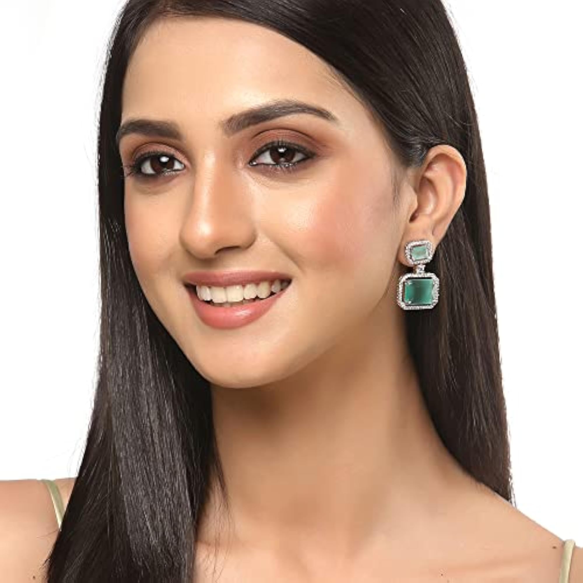 Oxidised American Diamond Drop Earrings
