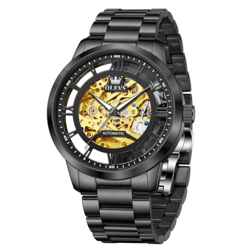 OPK Mens Watches Automatic Analog Skeleton Large Dial Luxury Dress Slef-Winding Mechanical Watch Luminous Stainless Band Wrist Watches