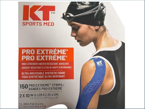 KT Tape PRO Extreme, Synthetic Jumbo Kinesiology Athletic Tape, 150 Count, 10” Precut Strips, Sonic Blue