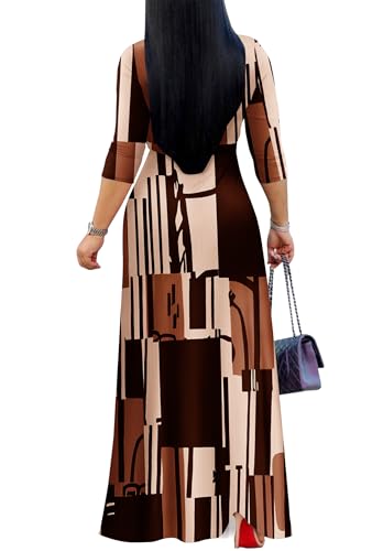 Image of FANDEE Plus Size Maxi Dress for Women Casual Summer Sundress V-Neck 3 /4 Sleeve