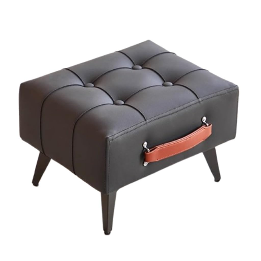 Repose-pieds rectangulaire portable en similicuir noir avec poignée de transport