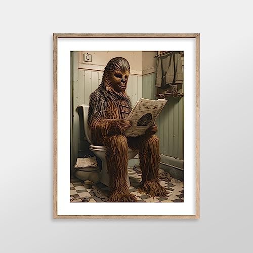 Star Wars Bathroom Décor Art Print - Premium Giclee Fine Art Print - Aesthetic Modern Vintage Painting Style Darth Vader Stormtrooper Yoda Print Poster for Bathroom Wall Decor, Ready to Frame - 1