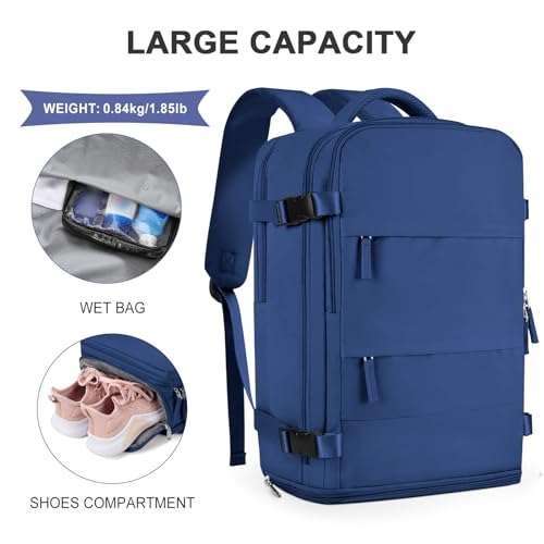 Image of coowoz Large Travel Backpack For Women Men,Carry On Backpack Flight Approved,Hiking Backpacks Outdoor Rucksack Casual Daypack Travel Bag Essentials Personal Item Backpack (Royal Blue L)