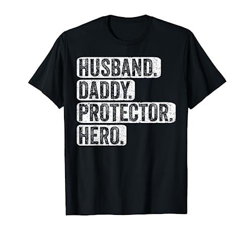 Husband Daddy Protector Hero Men Vintage Funny Father Camiseta