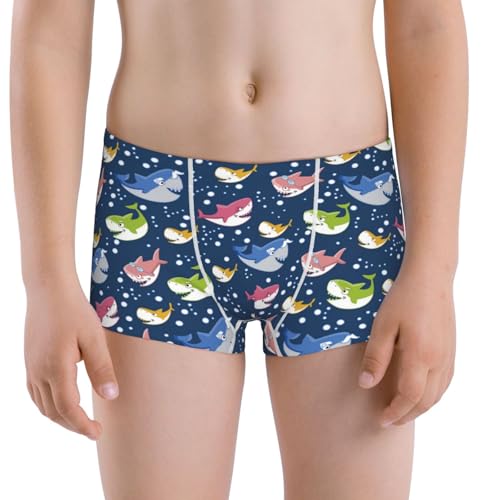 Boys' Cotton Boxer Brief Soft Underwear-Colorful Cartoon Shark