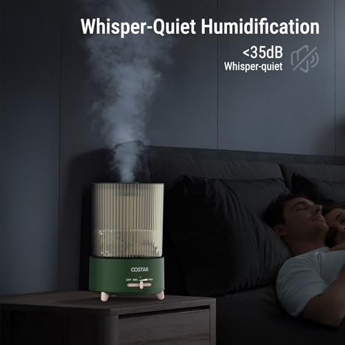 Image of COSTAR Humidifier for Room Moisture, Whisper-Quiet 4.2 Litres Cool Mist Ultrasonic Humidifier with Large Capacity Water Tank Humidity, Top Fill, Auto-Shut off, Cold & Cough Relief (Green)