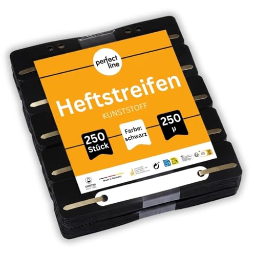 perfect line - 250 Heftstreifen (10x25 Stk.) Schwarz recycelbarer Kunststoff Made in Germany