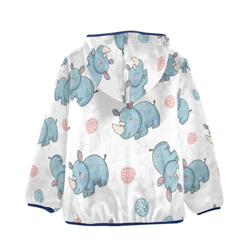 Cute Blue Rhino Pattern Toddler Fleece Jacket Girl Boys Hooded Fleece Jacket Coat Warm Outwear Zip-up 3-10T2