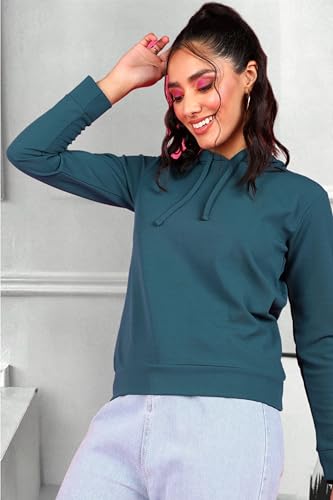 Image of POPWINGS Casual Solid Hooded Pocket Sweatshirt for Women || Women Sweatshirts Casual Wear ||Stylish Western Winter Wear Sweatshirts for Women