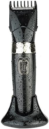 Surker HC-7098 hair clipper on its charging stand, covered in water droplets, highlighting its waterproof design.