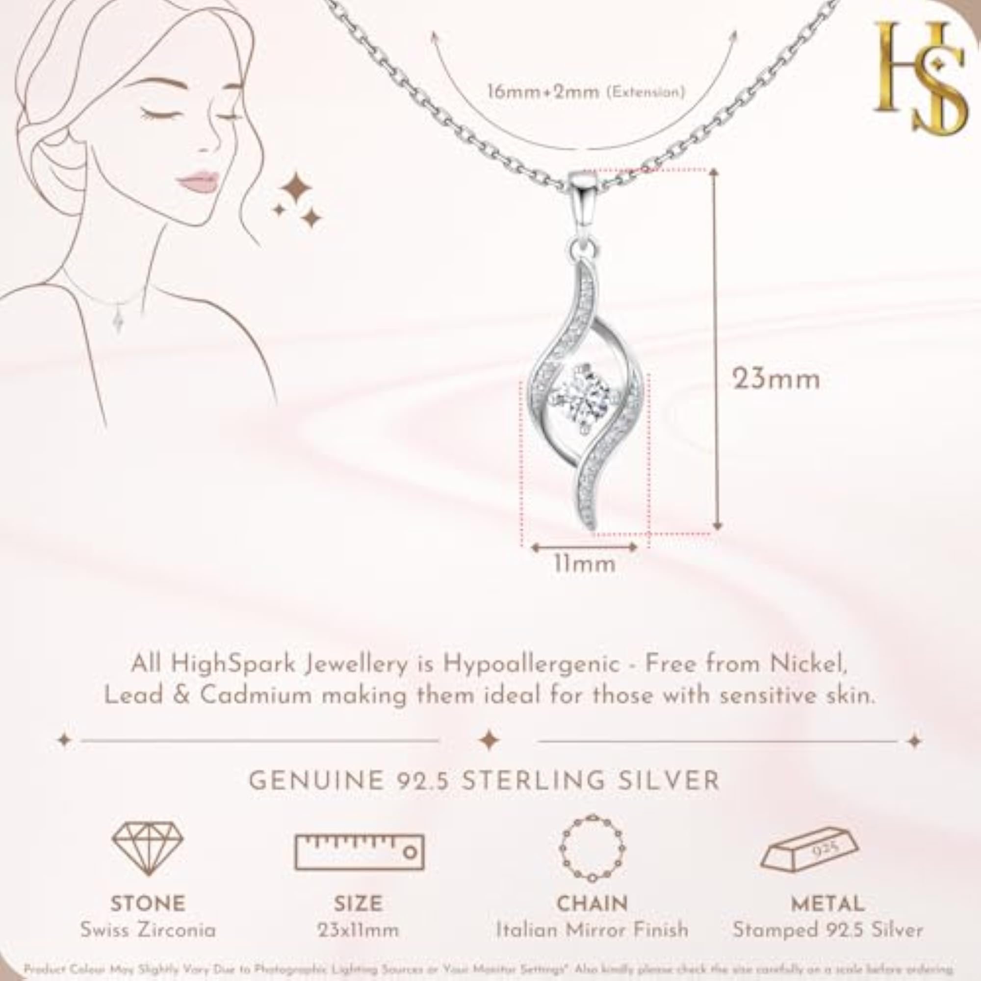 Women's 925 Sterling Silver Studded Dew Drop Solitaire Pendant with Chain