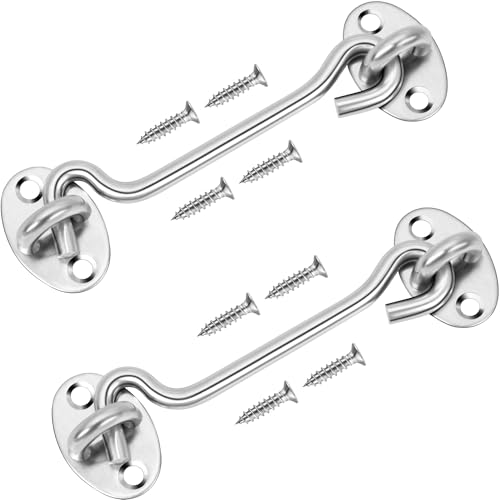 Image of Rainspire (2 Pack) 8 Inch Privacy Hook and Eye Latch for Barn Door, Stainless Steel Gate Latch Barn Door Lock Cabin Hooks for Gate Shutters Window Slide Barn Shed Cabinet Bathroom, Silver