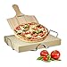 Relaxdays Set de Piedra Horno, Pala Pizza y Soporte Metálico, Bandeja, 5 cm de Grosor, Cordierita-Madera-Metal, Marrón, 1 Pack