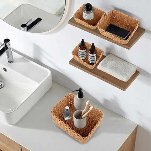 4er Set Aufbewahrungskorb Geflochten, Korb AufbewahrungStapelbare, Körbchen Boho Deko aus Papierseil, Korb Geflochten Wickeltisch, Storage Basket für Wohnzimmer Küchen Kinderzimmer Bad, Kleine Körbe