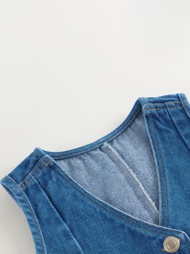 Image of marc & janie Girls Denim V Neck Vest Vintage Button Down Tank Jacket Sleeveless Soft Tops 241359