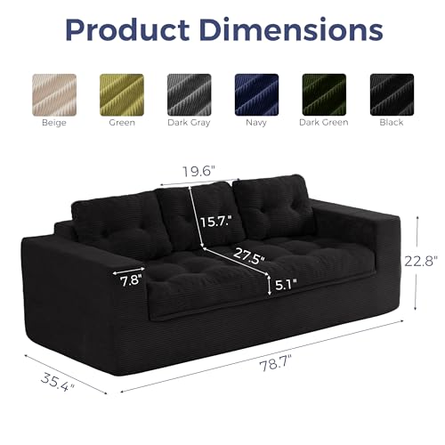 Image of MAXYOYO 79 inch Loveseat Sofa Couch for Small Spaces, Upholstered Boneless Cloud Couch for Apartment Bedroom, 2-Seater Love Seat Floor Modern Sofa with Pillows, No Assembly Required, Black