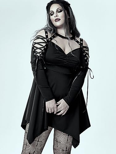ROSE GAL Rosegal Womens Plus Size Gothic Choker Lace-up Grommets Cutout Handkerchief Hem Cold Shoulder Long Sleeve Tunic Top4